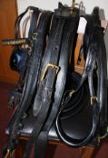 English leather breastcollar harness with brass fittings, cob size, no reins.