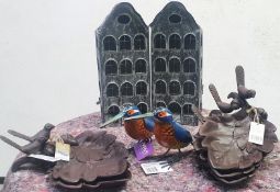 9 x Assorted Garden Ornaments Including a Dutch Townhouse Lantern, Kingfisher Birds and Bird Bath