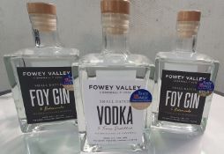 3 x Bottles of 500ml Fowey Valley Foy Gin and Vodka - Handcrafted in Cornwall - 40% Volume - New