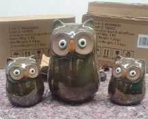 6 x Assorted Garden Items Including Family of 3 x 12/20cm Ceramic Owls and 3 x Bird Feeder/Baths -
