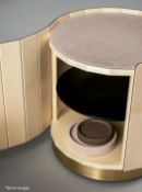 1 x BAXTER 'Ninfea' Designer Leather Covered Wooden Bedside Table, In Cream - Ref: 6697202/HJL256+