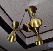 1 x Brass Coloured Chandelier With Three Hourglass Lights