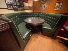 1 x Restaurant C-Shape Seating Booth In Green, With Faux Leather Upholstery With Buttoned High Backs