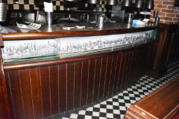 1 x Open Kitchen Passthrough Counter With Curved Wooden Fascia, Stone Top, Customer Ticket Rails
