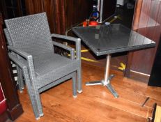 1 x Outdoor Garden Table and Chair Set - 2 x Rattan Chairs With Glass Topped Rattan Table