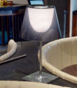6 x Contemporary Table-Mounted Light Fittings Featuring Banded Titnted Acrylic Shades With Opal