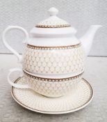 1 x HALCYON DAYS Antler Trellis Ivory Tea For One - Original Price £145.00
