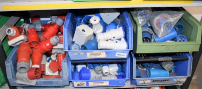 5 x Linbins With Contents - Includes Large Quantity of Industrial 3 Phase and 240v Plugs / Sockets
