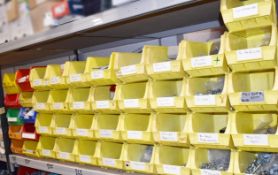 43 x Linbins With Contents - Clamps, Rod Connectors, Zebs, Washers, Bolts, Hex Nuts, Cleats & More!