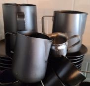 Set Of 3 x Milk Frothing Containers In Matt Grey And Various Sizes Plus 2 x Mini Milk Jugs