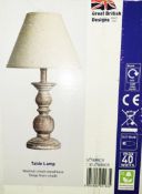 1 x SEARCHLIGHT Washed Cream Wood Table Lamp With Beige Linen Shade