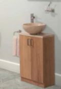 1 x Stonearth 'Petite' Slim Projection 500mm Washstand - American Solid Oak - Original RRP £549 -
