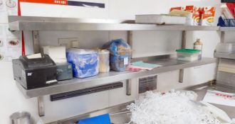 2 x Long Stainless Steel Wall Mounted Commercial Kitchen Shelves With Mounting Brackets - Approx.