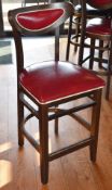 6 x Wine Red Faux Leather Bar Stools From An American Restaurant - Retro Design With Dark Wood