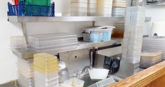 2 x Long Stainless Steel Wall Mounted Commercial Kitchen Shelves With Mounting Brackets - Approx.