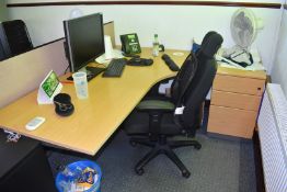 1 x Curved Office Desk With 3 Drawer Pedestal and Chair - 120x80cms