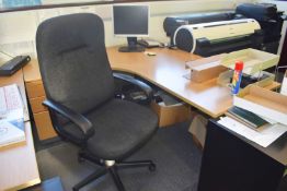 1 x Curved Office Desk With 3 Drawer Pedestal and Chair - 120x80cms