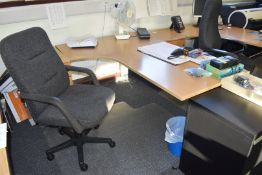 1 x Curved Office Desk With 3 Drawer Pedestal and Chair - 120x80cms