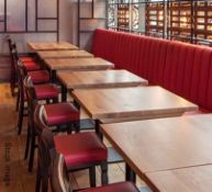 4 x Solid Oak Restaurant Dining Tables - Natural Rustic Knotty Oak Tops With Black Cast Iron Bases