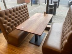 2 x High-backed, Single-sided, 2-Person Booth Seating Benches In Tan With 1 x Wooden Topped Dining