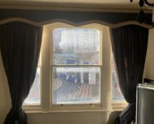 1 x Pair Of Quality Black Silk Curtains With Quality Lining Together With Pelmet - Approx 310(W) X