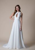 1 x ALAN HANNAH 'Tia' Stylish Satin Crepe Fit And Flare Designer Wedding Dress RRP £1,650 UK12
