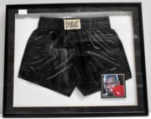 1 x MIKE TYSON Signed Autographed Everlast Boxing Shorts In Black