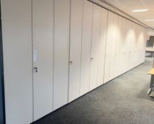 1 x Huge Upright Office Storage Solution Wall Unit With Grey Doors and Internal Shelves - 27 Feet