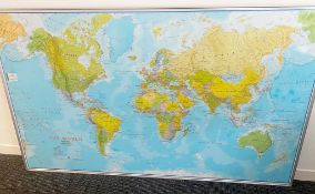 1 x Dry Wipe Wall Mounted World Map With Aluminium Frame - Size: 200 x 125 cms