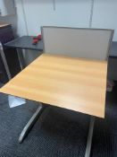 1 x Workstation Desk With a Beech Wood Finish, Grey Base and Privacy Partition - Size: 80 x 80 cms