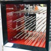 A Pair Of Stylish 4-Tier / 16-Bottle Wine Holder With Mirrored Back, Red Interior And Steel Pegs -