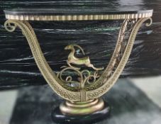1 x Opulent Marble-topped Ornate Art Deco Oval Table With Springbok Motif - Ref: