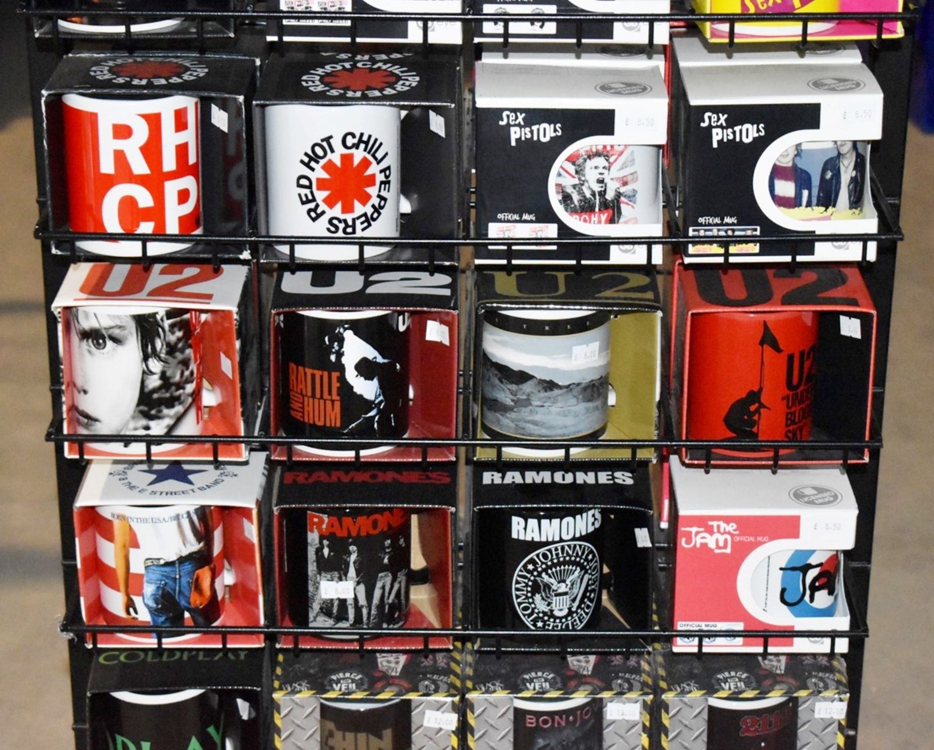 124 x Various Boxed Rock Music Themed Drinking Mugs With Freestanding Retail Display Stand - - Image 3 of 20