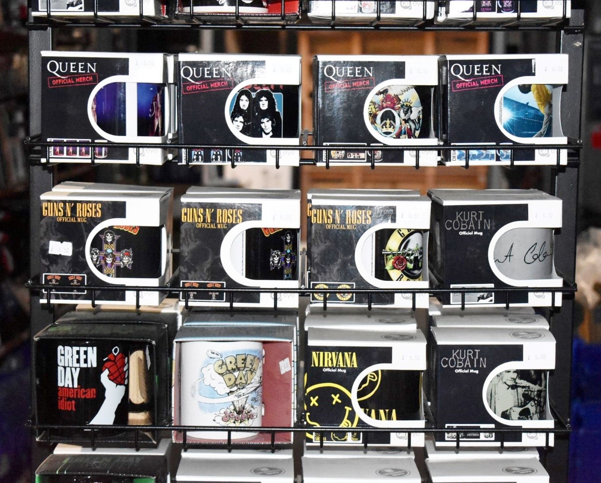 124 x Various Boxed Rock Music Themed Drinking Mugs With Freestanding Retail Display Stand - - Image 5 of 20