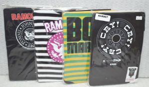 4 x Assorted Baby Body Suits - Features Johnny Cash, Bob Marley and the Ramones - Size: 6 to 12