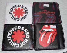 4 x Bifold Wallets With Elastic Closure and Zip Compartment - Size: 11 x 10 cm - Various Bands as