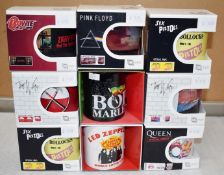 9 x Assorted Rock n Roll Themed Band Drinking Mugs - Includes Led Zeppelin, Sex Pistols, Queen, Bob