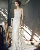1 x LUSAN MANDONGUS Elegant Strapless Lace & Chiffon Fishtail Designer Wedding Dress RRP £1,950 UK12