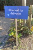 6 x Metal Business Notice Signs With Stainless Steel Poles - Signs Include Visitors With Arrows,