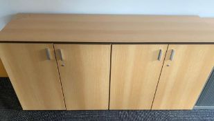 1 x Four Door Office Sideboard Storage Cabinet With a Light Wood Finish - Size: W160cm D48 cms -