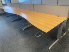 4 x Techo Wave Office Desks With Privacy Panels and Cable Tidy Cages - Beech Wood Finish with Grey