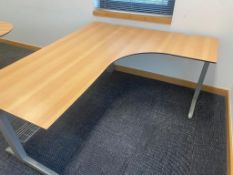 1 x Corner L Shaped Office Desk With a Beech Wood FInish and Light Grey Base - Size: 180 x 160