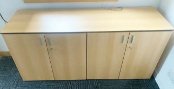 1 x Four Door Office Sideboard Storage Cabinet With a Light Wood Finish - Includes Keys - Size: