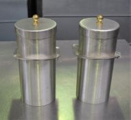 2 x Countertop Mounted Stainless Steel Pots With Mounting Plates and Lids - Dimensions: H26 cms -
