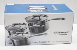 3-Piece LE CREUSET Luxury 3-Ply Stainless Steel Saucepan Set - Original Price £385.00 - Boxed Stock