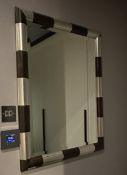 1 x Designer Dark Brown Wood  And Silver Painted Striped Mirror