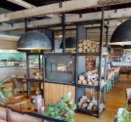 1 x Industrial Style Natural Gas Log Burner Room Dividing Unit With Cage Mesh Log Holders and