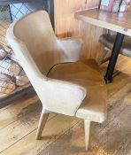 4 x Commercial Restaurant Dining Chairs Featuring Taupe Leather Seats With Armrests - Dimensions: