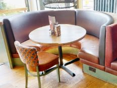 1 x Commercial Restaurant C Shaped Seating Booth Featuring Tan Leather Seat Pads and Brown Backrests