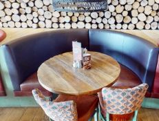 1 x Commercial Restaurant C Shaped Seating Booth Featuring Tan Leather Seat Pads and Brown Backrests
